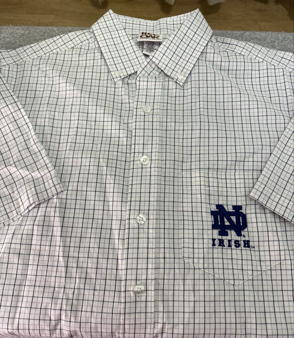 Vintage Red Oak Notre Dame Fighting Irish Short Sleeve Shirt Men M 44 Chest